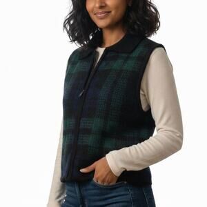 Vintage Giorgio Sant Angelo Sweater Vest Blackwatch Plaid Zip Up Mohair Green